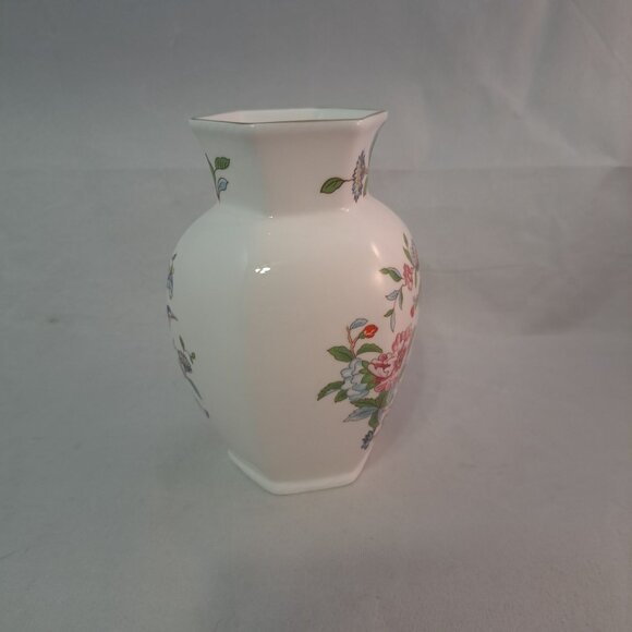 Aynsley England Bone China Pembroke Floral Vase 5" Hexagonal Gold Trim Vintage - Picture 4 of 8